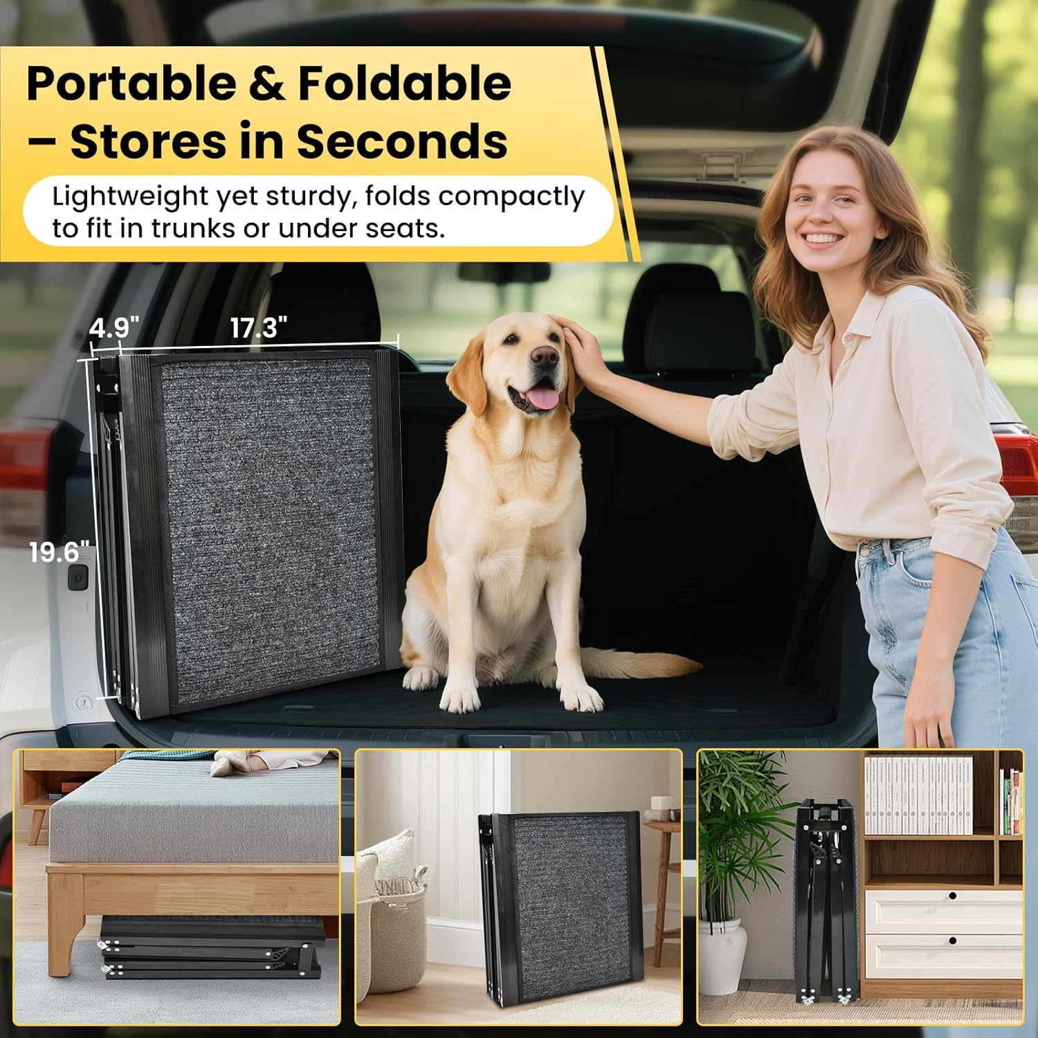 Dog Ramp for Car, 71''x 17.3'' Extra Long Dog Ramp for Truck with Non-Slip Rug Surface, Portable and Folding Dog Car Ramp for SUV & Car, Outdoor Pet Ramp for Large Dogs Up to 250 LBS